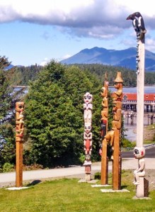 A section of Klawock Totem Park on Prince of Wales Island, Alaska.