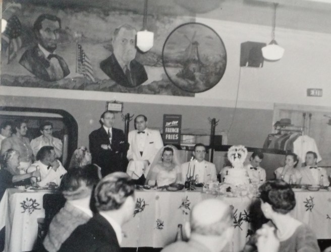 Interior of Green Gables captures the presidents mural. February 1958.