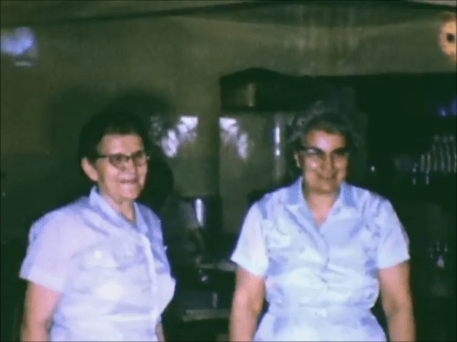 Staff member Magda Stoscich (left) and Mary Loncaric (right) at Green Gables. 1965.
