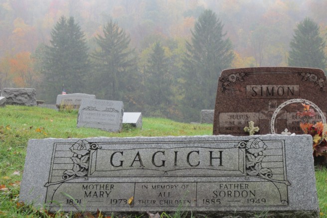 Autumn backdrop at my grandparents' graves in Western Pennsylvania (c) 2016 Patricia J. Angus
